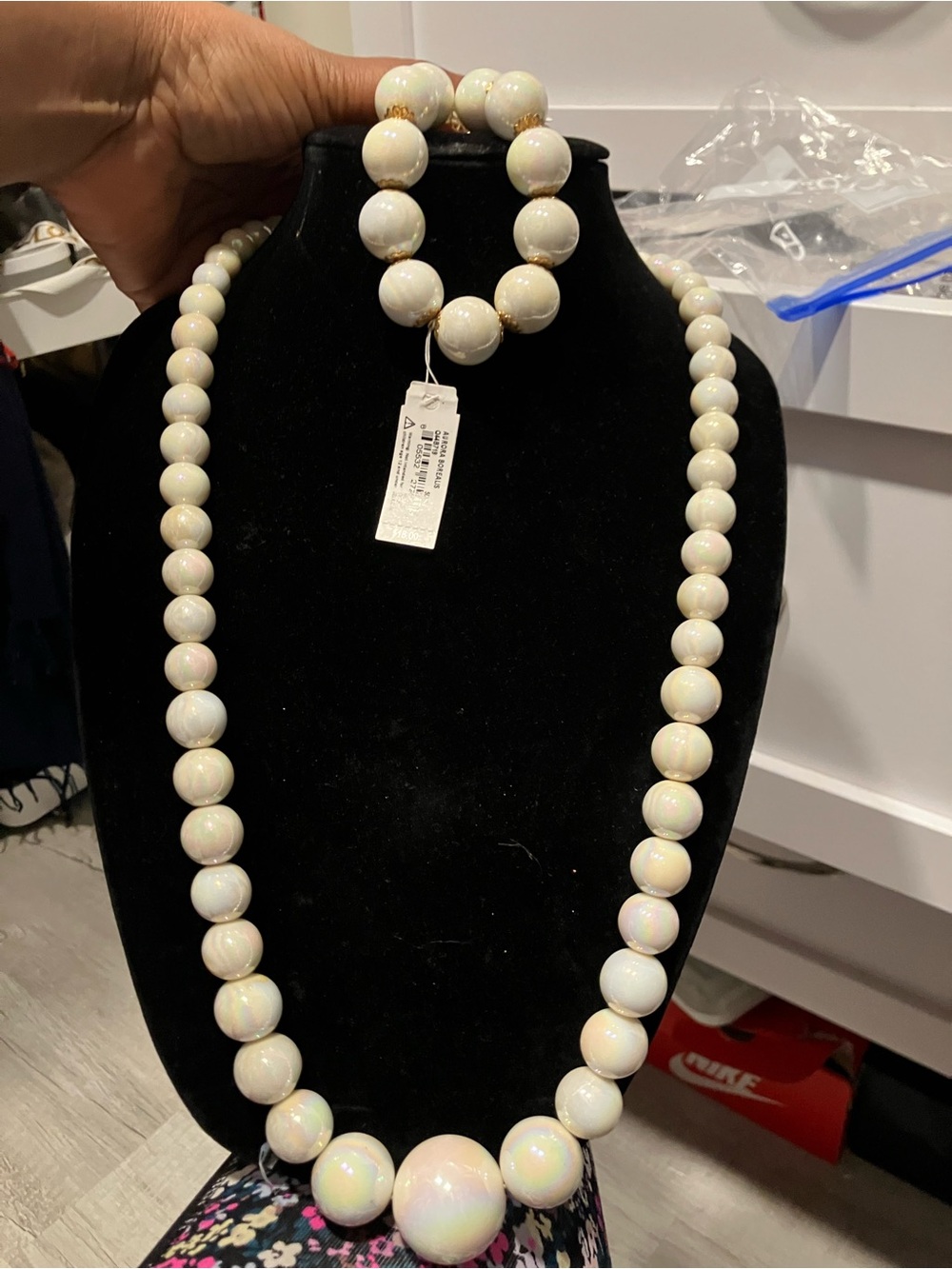 J. Crew Iridescent White Bead Necklace and Bracelet Set